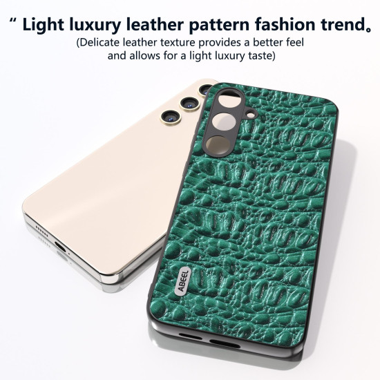 For Samsung Galaxy S24+ 5G ABEEL Genuine Leather Sky Series Phone Case with Holder(Green)