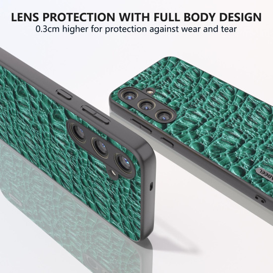 For Samsung Galaxy S24+ 5G ABEEL Genuine Leather Sky Series Phone Case with Holder(Green)