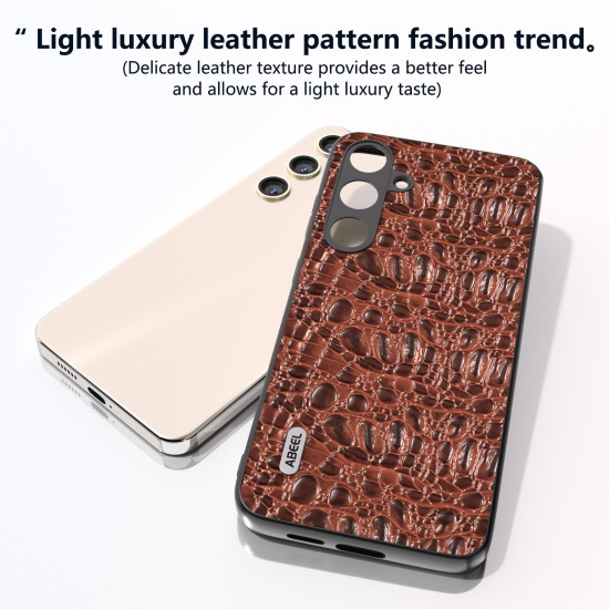 For Samsung Galaxy S24+ 5G ABEEL Genuine Leather Sky Series Phone Case with Holder(Brown)
