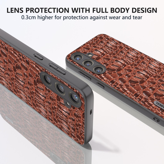 For Samsung Galaxy S24+ 5G ABEEL Genuine Leather Sky Series Phone Case with Holder(Brown)