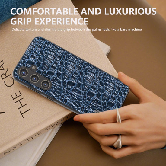 For Samsung Galaxy S24+ 5G ABEEL Genuine Leather Sky Series Phone Case with Holder(Blue)