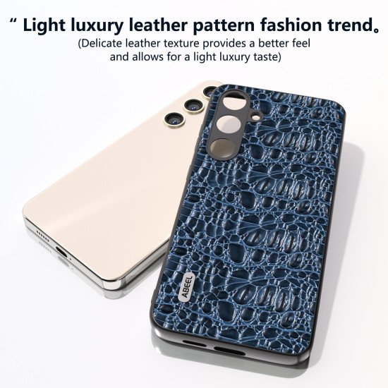 For Samsung Galaxy S24+ 5G ABEEL Genuine Leather Sky Series Phone Case with Holder(Blue)