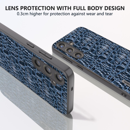 For Samsung Galaxy S24+ 5G ABEEL Genuine Leather Sky Series Phone Case with Holder(Blue)