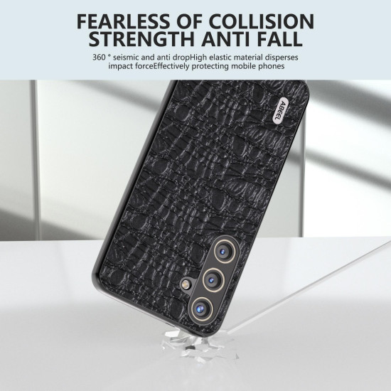 For Samsung Galaxy S24+ 5G ABEEL Genuine Leather Sky Series Phone Case with Holder(Black)