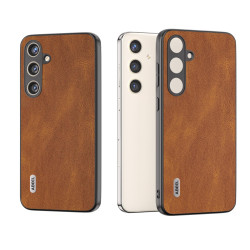 For Samsung Galaxy S24+ 5G ABEEL Retro Texture PU Phone Case(Brown)