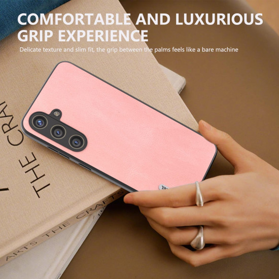 For Samsung Galaxy S24+ 5G ABEEL Retro Texture PU Phone Case(Pink)