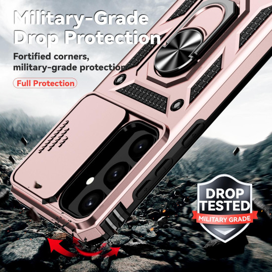 For Samsung Galaxy S24+ 5G Sliding Camshield Holder Phone Case(Rose Gold)