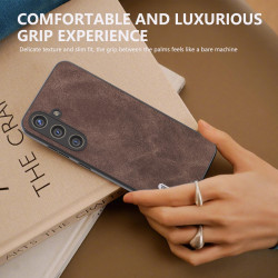 For Samsung Galaxy S24+ 5G ABEEL Elegant Series PU Leather Black Edge Phone Case(Coffee)