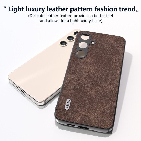 For Samsung Galaxy S24+ 5G ABEEL Elegant Series PU Leather Black Edge Phone Case(Coffee)