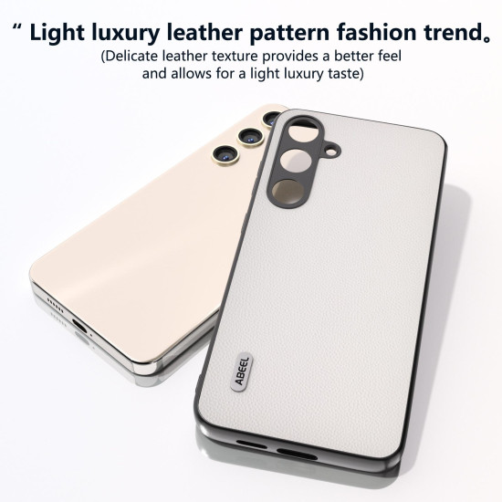 For Samsung Galaxy S24+ 5G ABEEL Genuine Leather Elegant Black Edge Phone Case(White)