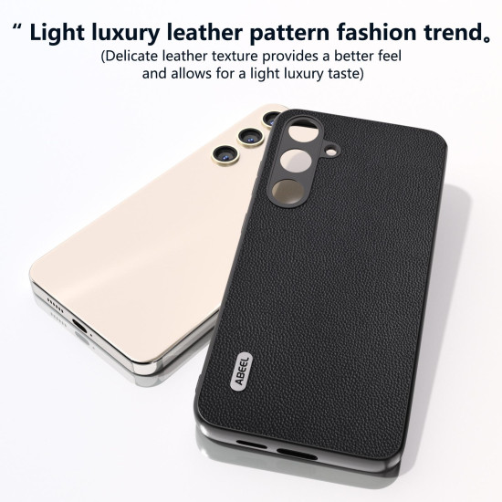 For Samsung Galaxy S24+ 5G ABEEL Genuine Leather Elegant Black Edge Phone Case(Black)