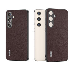 For Samsung Galaxy S24+ 5G ABEEL Genuine Leather Elegant Black Edge Phone Case(Coffee)