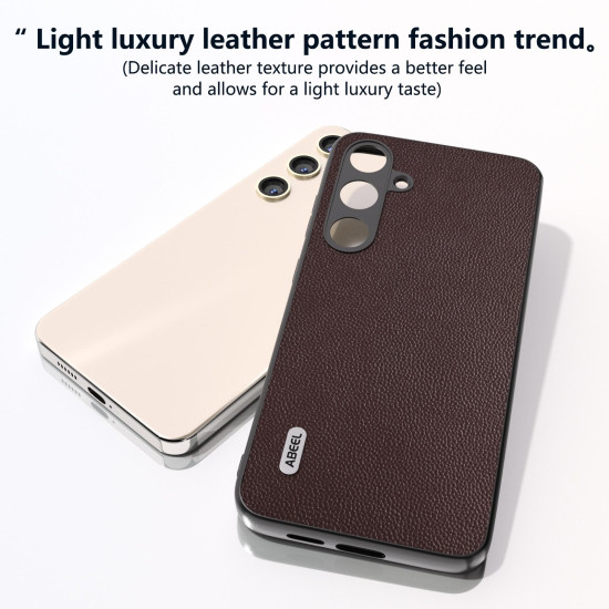 For Samsung Galaxy S24+ 5G ABEEL Genuine Leather Elegant Black Edge Phone Case(Coffee)