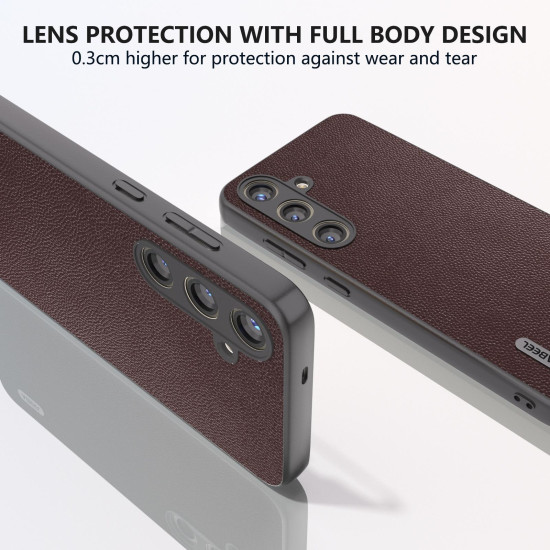 For Samsung Galaxy S24+ 5G ABEEL Genuine Leather Elegant Black Edge Phone Case(Coffee)