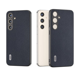 For Samsung Galaxy S24+ 5G ABEEL Genuine Leather Elegant Black Edge Phone Case(Blue)