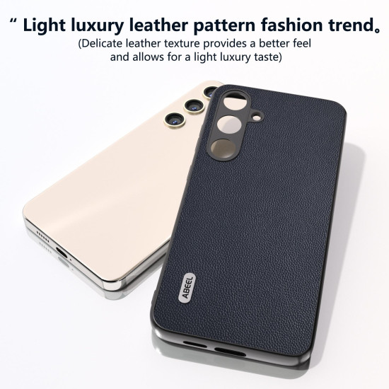 For Samsung Galaxy S24+ 5G ABEEL Genuine Leather Elegant Black Edge Phone Case(Blue)