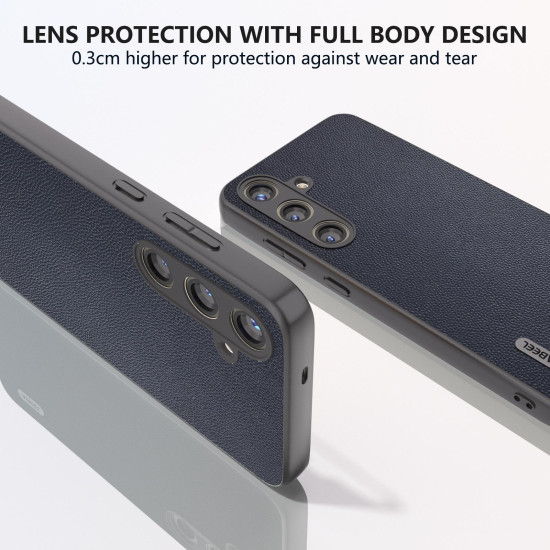 For Samsung Galaxy S24+ 5G ABEEL Genuine Leather Elegant Black Edge Phone Case(Blue)