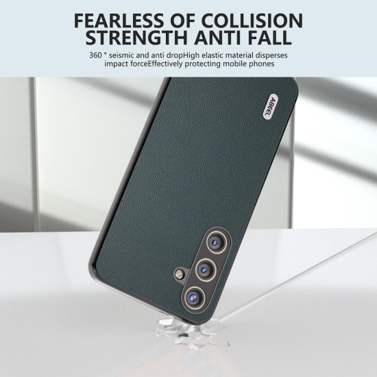 For Samsung Galaxy S24+ 5G ABEEL Genuine Leather Elegant Black Edge Phone Case(Green)