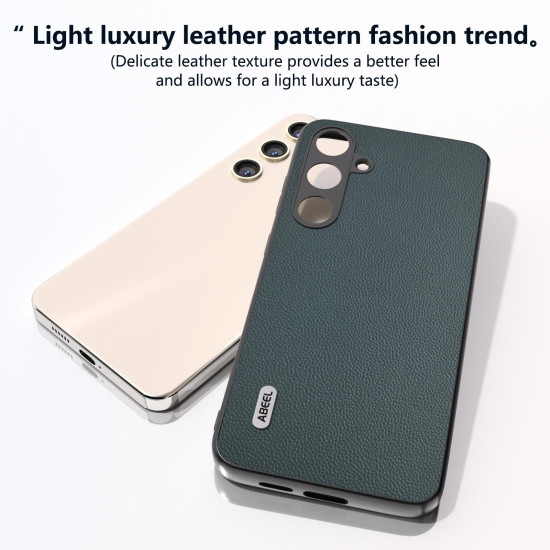 For Samsung Galaxy S24+ 5G ABEEL Genuine Leather Elegant Black Edge Phone Case(Green)