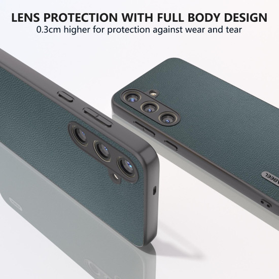 For Samsung Galaxy S24+ 5G ABEEL Genuine Leather Elegant Black Edge Phone Case(Green)
