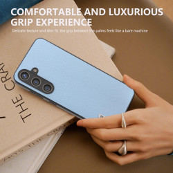 For Samsung Galaxy S24+ 5G ABEEL Genuine Leather Elegant Black Edge Phone Case(Sky Blue)