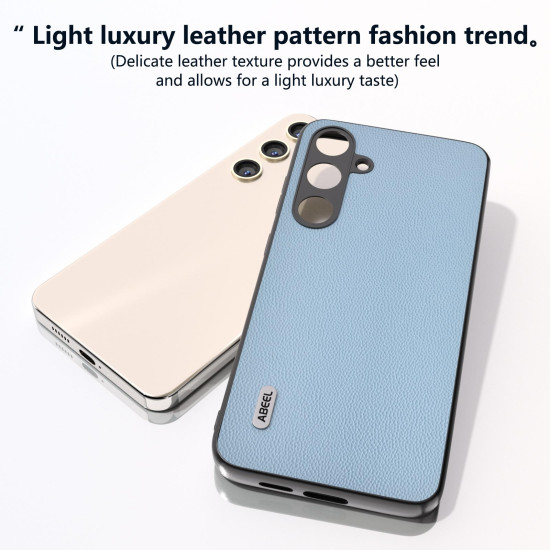 For Samsung Galaxy S24+ 5G ABEEL Genuine Leather Elegant Black Edge Phone Case(Sky Blue)