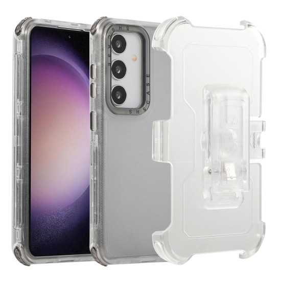 For Samsung Galaxy S24+ 5G Frosted PC+TPU Phone Case with Back Clip(Transparent Black)