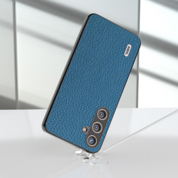 For Samsung Galaxy S24+ 5G ABEEL Genuine Leather Litchi Texture Phone Case(Blue)