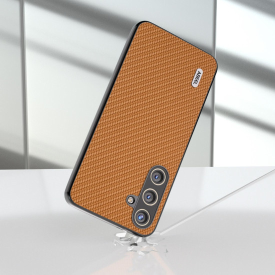 For Samsung Galaxy S24+ 5G ABEEL Carbon Fiber Texture Protective Phone Case(Light Brown)