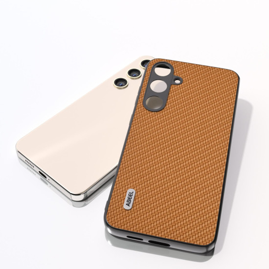 For Samsung Galaxy S24+ 5G ABEEL Carbon Fiber Texture Protective Phone Case(Light Brown)