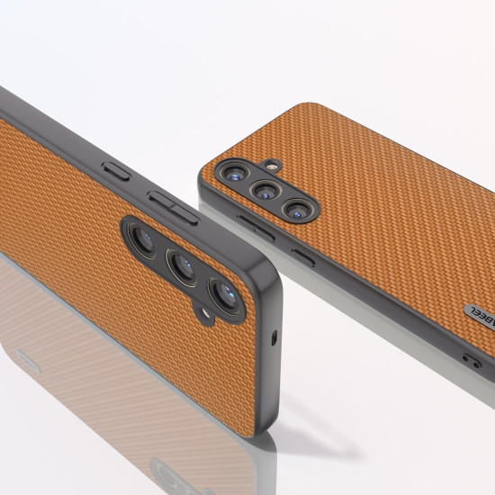 For Samsung Galaxy S24+ 5G ABEEL Carbon Fiber Texture Protective Phone Case(Light Brown)