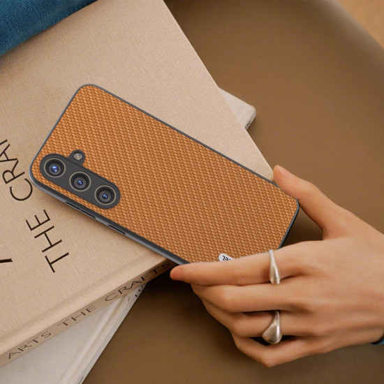 For Samsung Galaxy S24+ 5G ABEEL Carbon Fiber Texture Protective Phone Case(Light Brown)