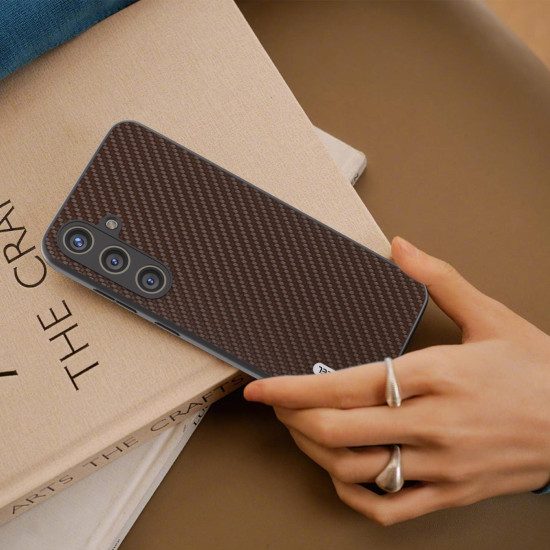 For Samsung Galaxy S24+ 5G ABEEL Carbon Fiber Texture Protective Phone Case(Dark Brown)