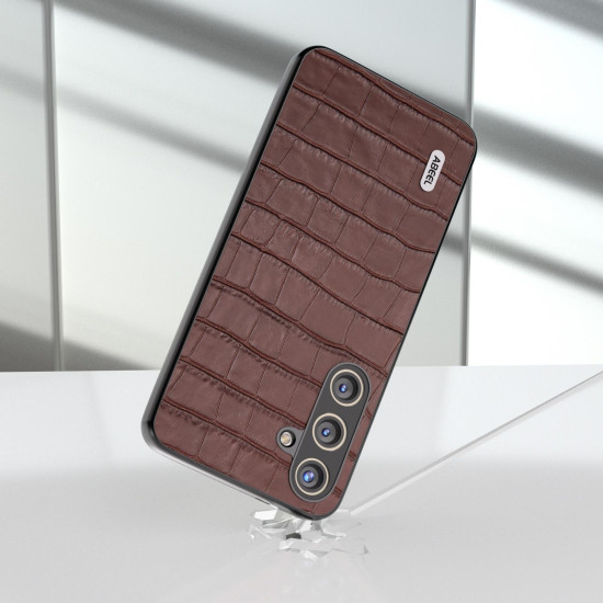 For Samsung Galaxy S24+ 5G ABEEL Crocodile Texture Genuine Leather Phone Case(Brown)