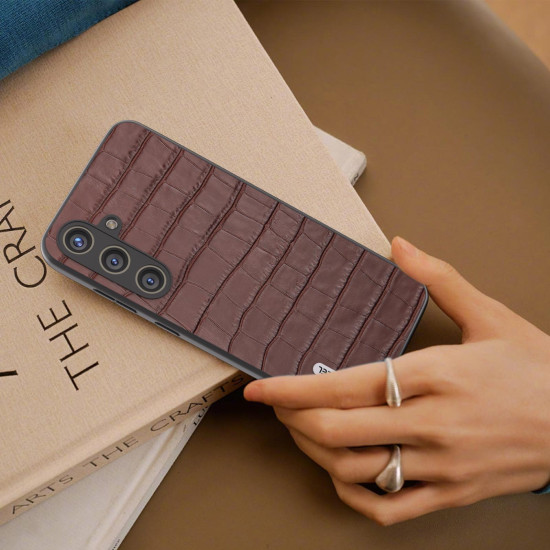 For Samsung Galaxy S24+ 5G ABEEL Crocodile Texture Genuine Leather Phone Case(Brown)