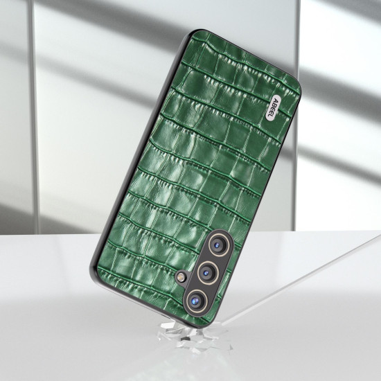 For Samsung Galaxy S24+ 5G ABEEL Crocodile Texture Genuine Leather Phone Case(Green)