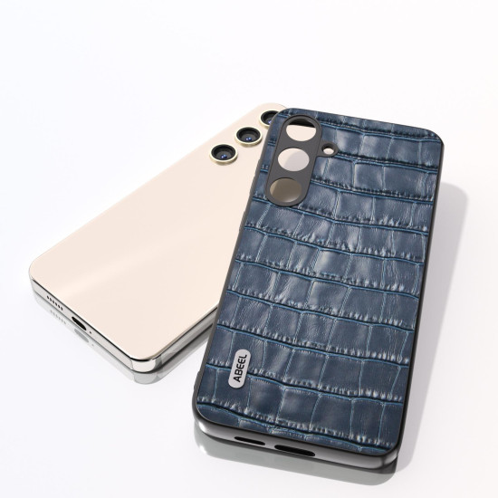 For Samsung Galaxy S24+ 5G ABEEL Crocodile Texture Genuine Leather Phone Case(Blue)