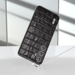 For Samsung Galaxy S24+ 5G ABEEL Crocodile Texture Genuine Leather Phone Case(Black)