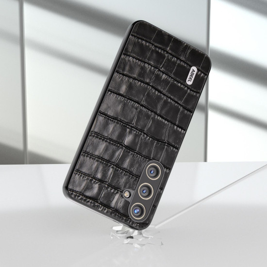For Samsung Galaxy S24+ 5G ABEEL Crocodile Texture Genuine Leather Phone Case(Black)