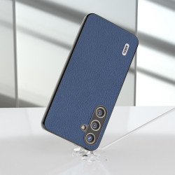 For Samsung Galaxy S24+ 5G ABEEL Genuine Leather + PC Litchi Texture Phone Case(Blue)