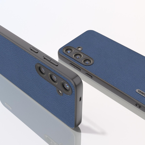 For Samsung Galaxy S24+ 5G ABEEL Genuine Leather + PC Litchi Texture Phone Case(Blue)