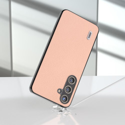 For Samsung Galaxy S24+ 5G ABEEL Genuine Leather + PC Litchi Texture Phone Case(Pink Gold)