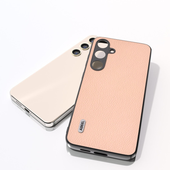 For Samsung Galaxy S24+ 5G ABEEL Genuine Leather + PC Litchi Texture Phone Case(Pink Gold)