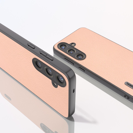 For Samsung Galaxy S24+ 5G ABEEL Genuine Leather + PC Litchi Texture Phone Case(Pink Gold)