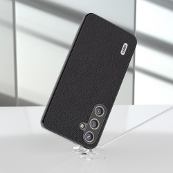 For Samsung Galaxy S24+ 5G ABEEL Genuine Leather + PC Litchi Texture Phone Case(Black)