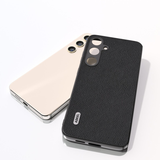 For Samsung Galaxy S24+ 5G ABEEL Genuine Leather + PC Litchi Texture Phone Case(Black)