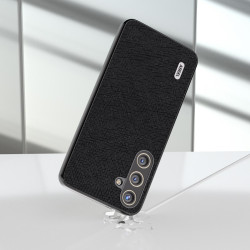 For Samsung Galaxy S24+ 5G ABEEL Cross Texture Genuine Leather Phone Case(Black)