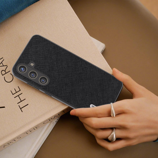 For Samsung Galaxy S24+ 5G ABEEL Cross Texture Genuine Leather Phone Case(Black)