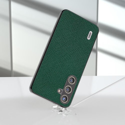 For Samsung Galaxy S24+ 5G ABEEL Cross Texture Genuine Leather Phone Case(Green)