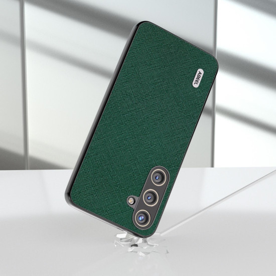 For Samsung Galaxy S24+ 5G ABEEL Cross Texture Genuine Leather Phone Case(Green)